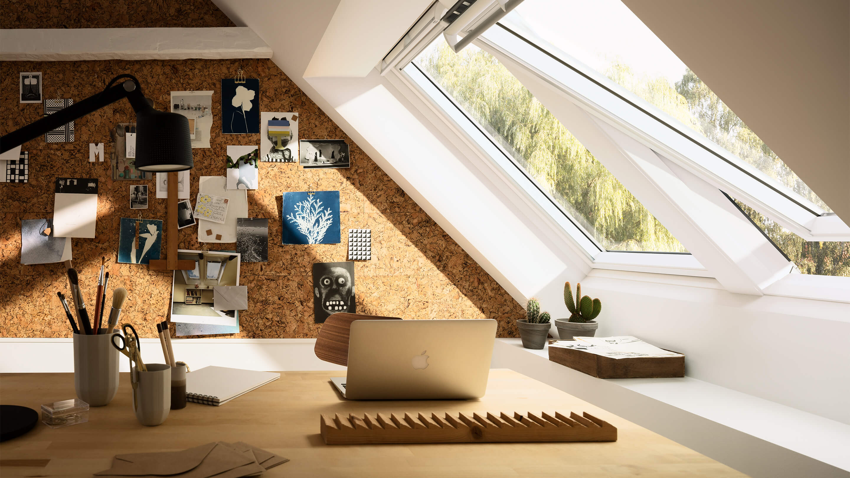 VELUX side by side roof windows in home office